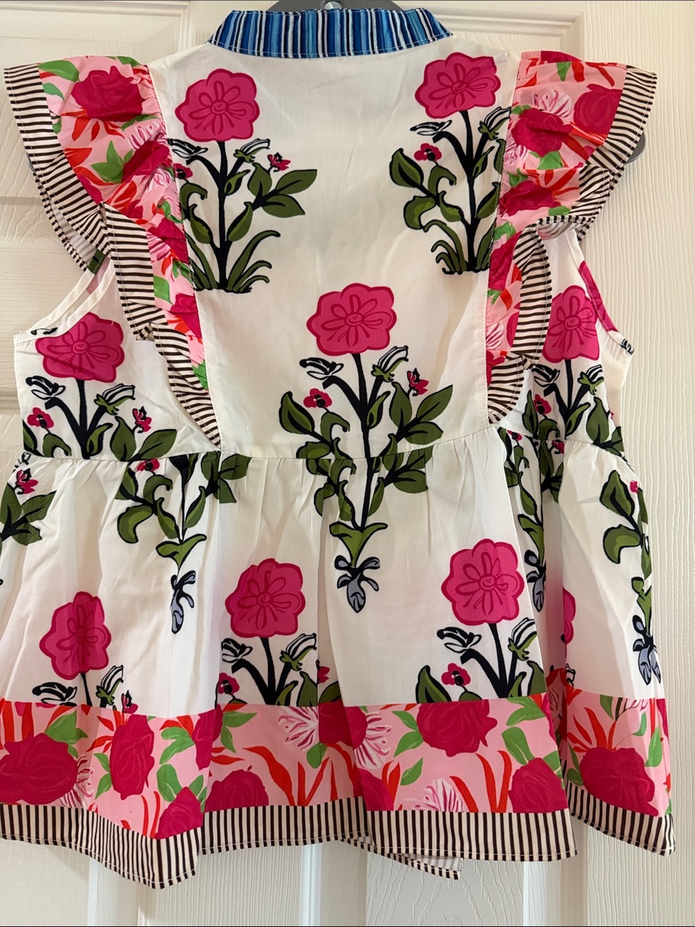 Women’s Floral Ruffle Top - White with Pink Flowers - Picture 8 of 10